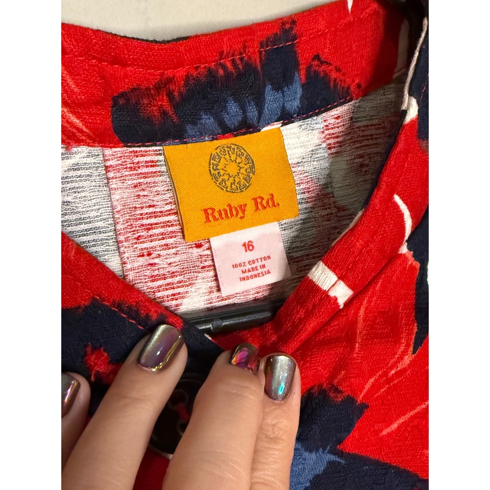 Ruby Rd Floral Print Button Down Jacket Red White… - image 4